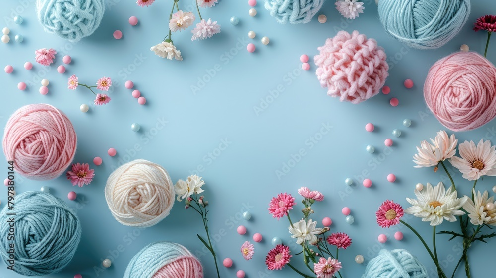 Pink and blue yarn balls with buttons Pink and blue yarn balls with buttons