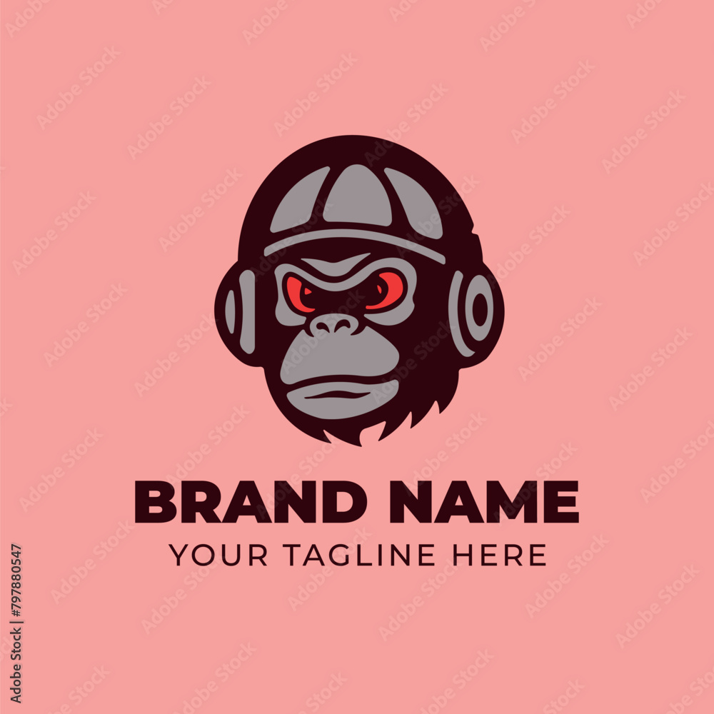 Gorilla monkey wearing headphone retro esport mascot logo Gorilla monkey wearing headphone retro esport mascot logo