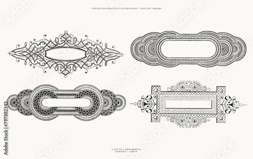 Ornamental Banner Designs - Decorative Vintage Line Art Illustrations