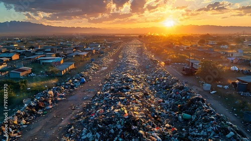 Description A landfill site where plastic waste and household garbage are disposed. Concept Landfill sites, Plastic waste disposal, Household garbage disposal, Environmental impact