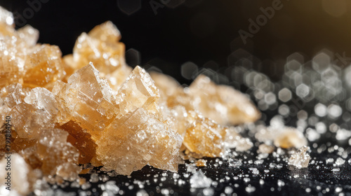 Yellow crystals of MDMA on black surface