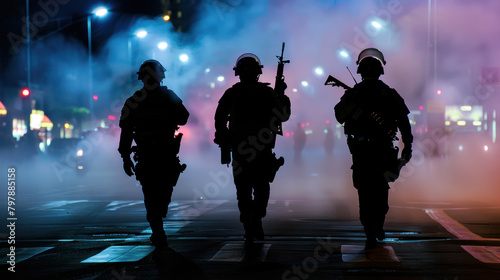 Special force armed police on the street during civil unrest photo