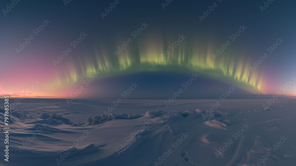 Beautiful Northern Lights or Aurora over a frozen stream in the Arctic region.