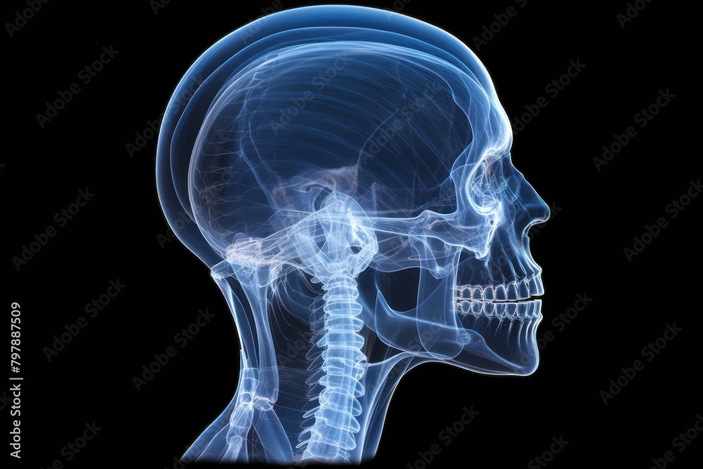 A human head scan x-ray radiography chandelier headshot. A human head scan x-ray radiography chandelier headshot.