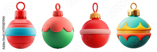 PNG Christmas ornament 3d icons and objects collection, in cartoon style minimal on transparent, white background, isolate