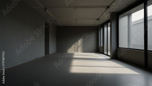Empty Room With Large Windows and Sunbeams in Modern Building