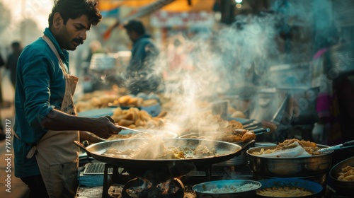 A street food vendor serving piping hot dosas to hungry customers, the aroma of freshly cooked batter filling the bustling market.