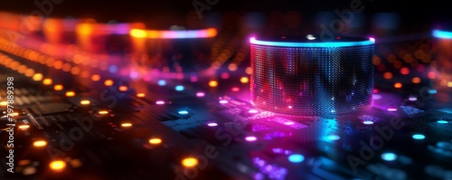 Futuristic technology with glowing LED lights and circuit board