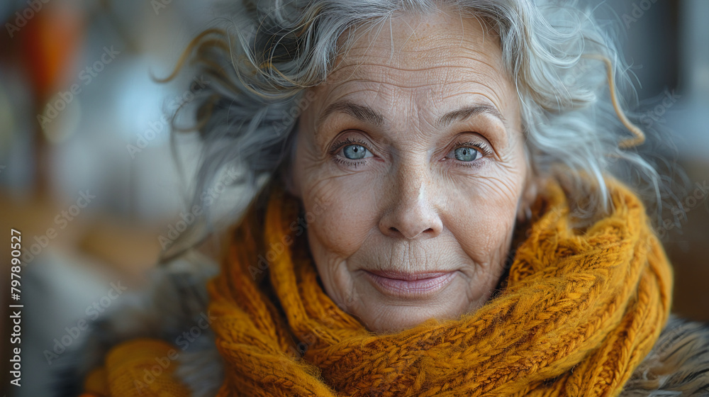 Professional studio photo portrait of a nice pleasant elderly woman, senior, a retiree, with a pronounced emotional expression, widescreen 16:9 Professional studio photo portrait of a nice pleasant elderly woman, senior, a retiree, with a pronounced emotional expression, widescreen 16:9