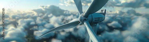 A digital creation of a wind turbine, with blades designed for optimal energy capture