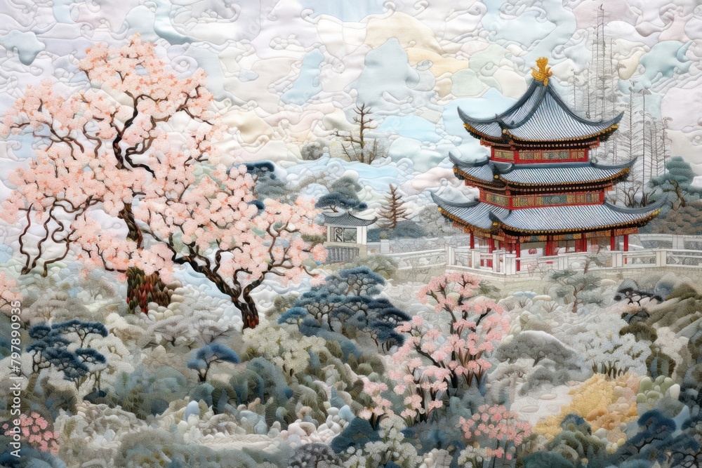 Fototapeta premium Chinese pattern painting plant mural.