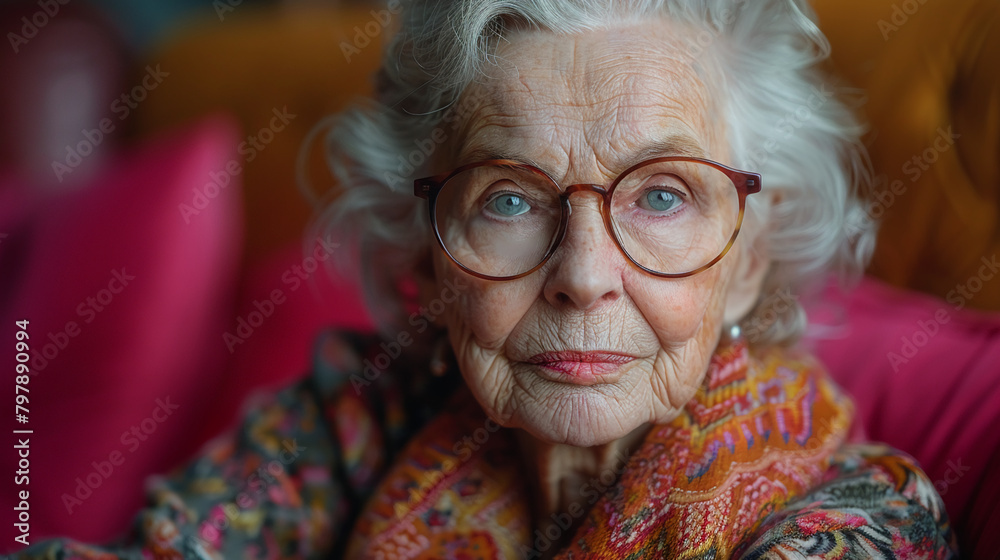 Professional studio photo portrait of a nice pleasant elderly woman, senior, a retiree, with a pronounced emotional expression, widescreen 16:9 Professional studio photo portrait of a nice pleasant elderly woman, senior, a retiree, with a pronounced emotional expression, widescreen 16:9