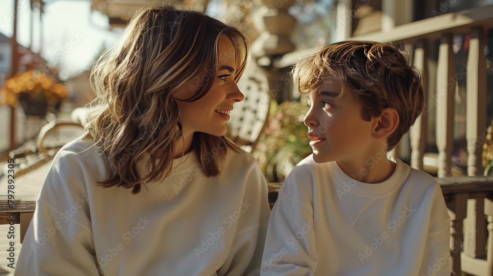 At home, mother and son. Smile at the camera At home, mother and son. Smile at the camera