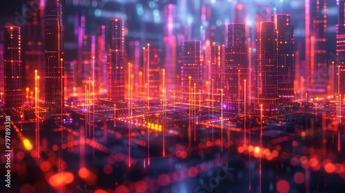 Abstract Grid scape: A 3D vector illustration of a digital cityscape