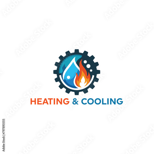 heating and cooling logo, hvac logo design, fire & water logo, oil and gas logo with gear icon, air conditioning, heating, and cooling HVAC service logo design	
