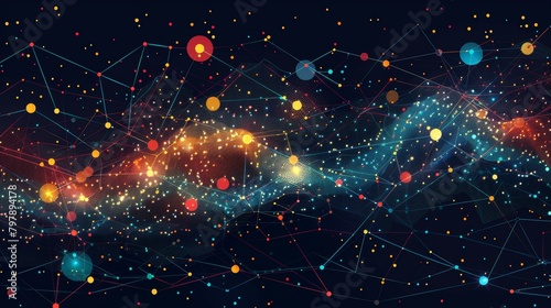 Data Grid: A vector illustration of a digital grid with data points and lines connecting them