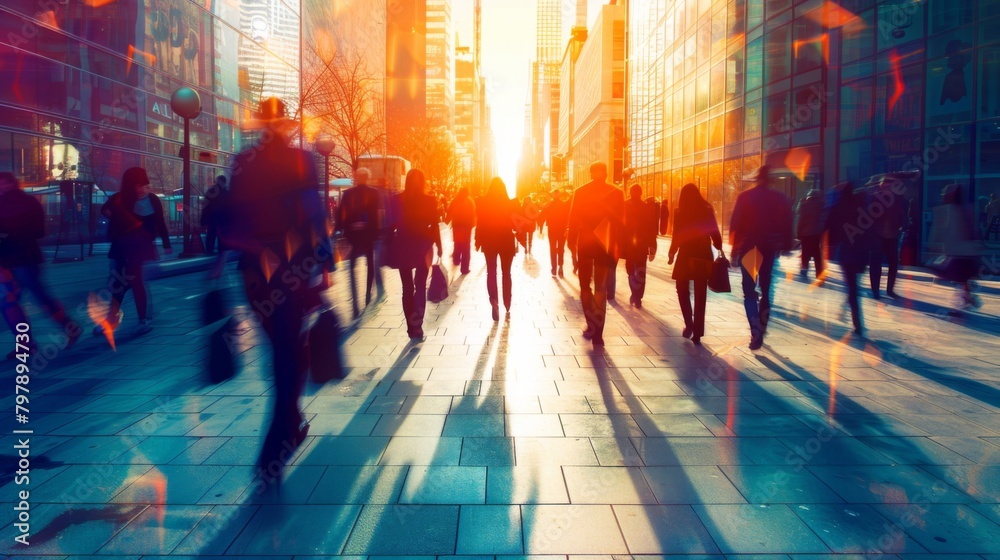 Abstract Image of Business People Walking on the Street Concept