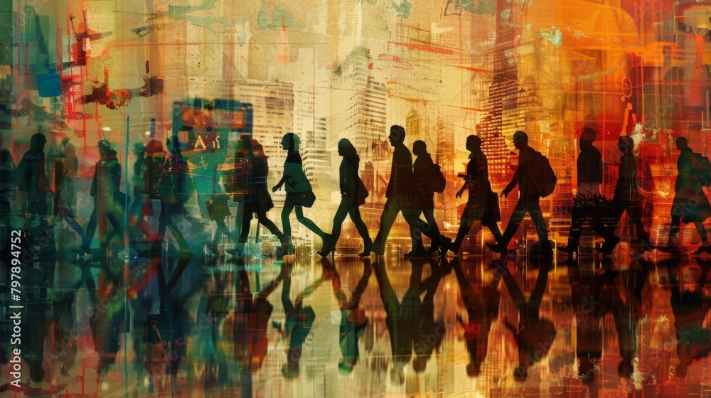 Abstract Image of Business People Walking on the Street Concept