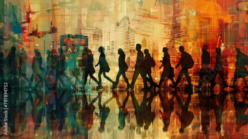 Abstract Image of Business People Walking on the Street Concept