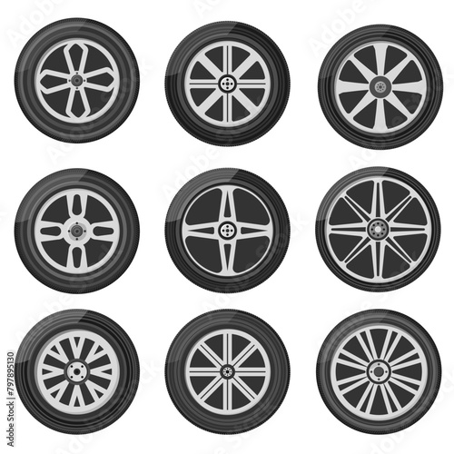 PNG, Set of car wheels icon. A wheel tyre for the car and the motorcycle and the truck and the SUV. Round and transportation, automobile equipment, vector illustration in flat design