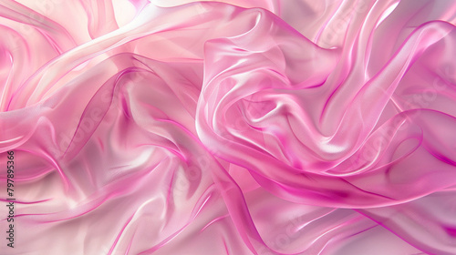 Beautiful bright pink transparent smooth crinkled fabric