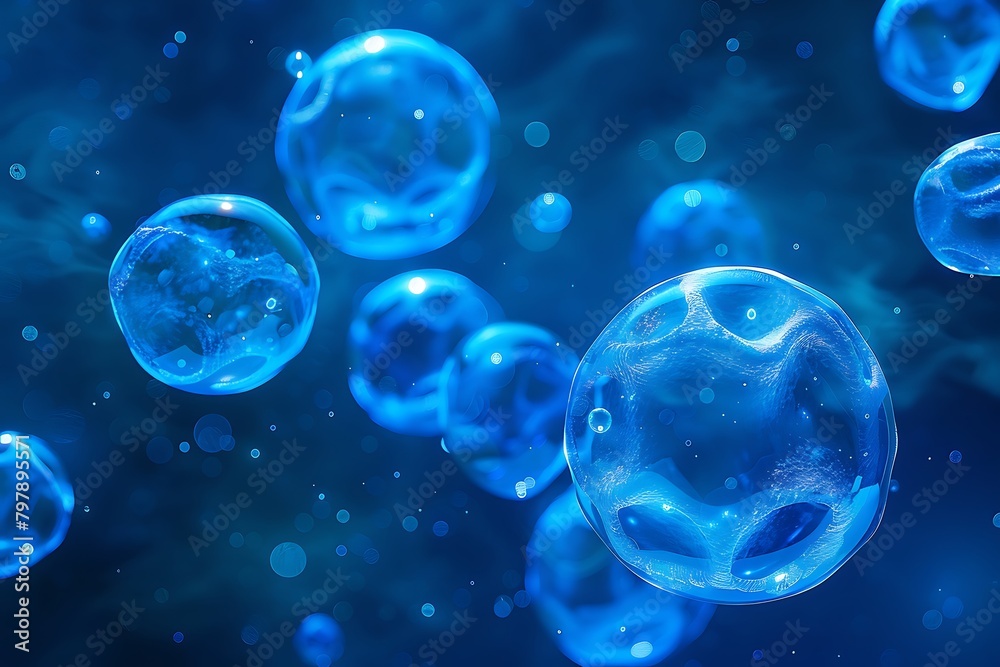 Blue bubble resembling cell, bacteria or other strange organism .