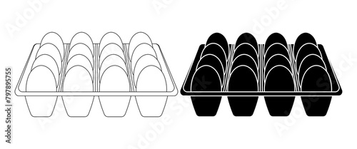 outline silhouette Egg carton pack icon isolated on white background