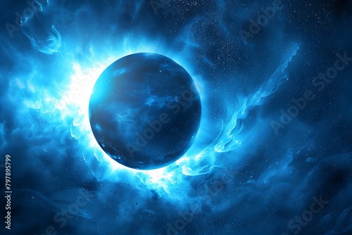 Blue solar eclipse, abstract light effect .