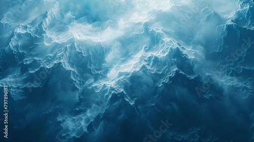 The image is of a large wave in the ocean, with the water appearing to be blue photo