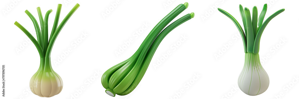 PNG scallion 3d icons and objects collection, in cartoon style minimal on transparent, white background, isolate PNG scallion 3d icons and objects collection, in cartoon style minimal on transparent, white background, isolate