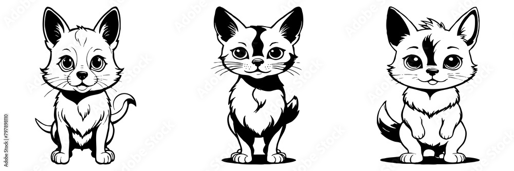 Black and white cartoon . Pattern for T-shirt, covers. Generated by Ai Black and white cartoon . Pattern for T-shirt, covers. Generated by Ai