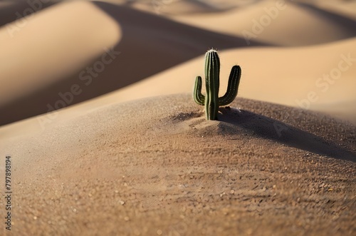 tiny cactus and sand mountain in desert landscape background