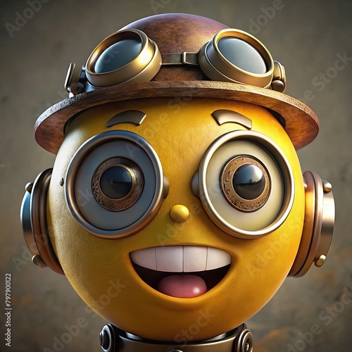 Happy steampunk robot emoji. Generative AI