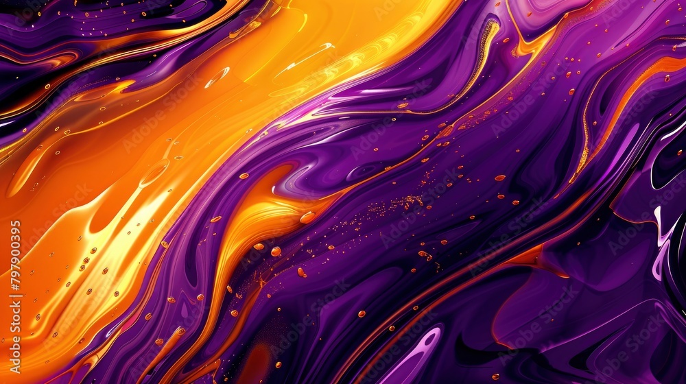 Abstract liquid background with orange and purple swirls, vibrant color ...