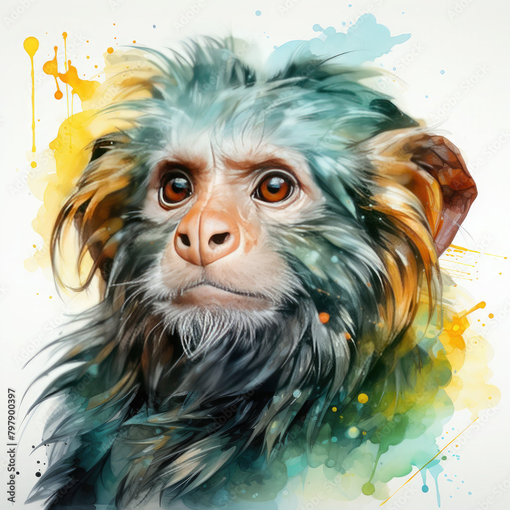 Naklejka premium Watercolor colorful Marmoset Illustration, Generative Ai