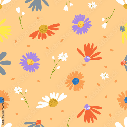 Hand drawn cute small flower fabric  seamless pattern on background. for fashion, prints decoration, flower fabric, wallpaper and all prints on background earth tone color.