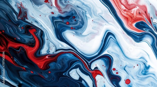 Abstract liquid marble texture with red, white and blue colors
