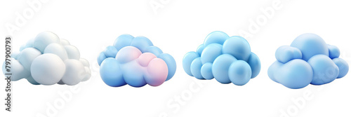 PNG cloud 3d icons and objects collection, in cartoon style minimal on transparent, white background, isolate