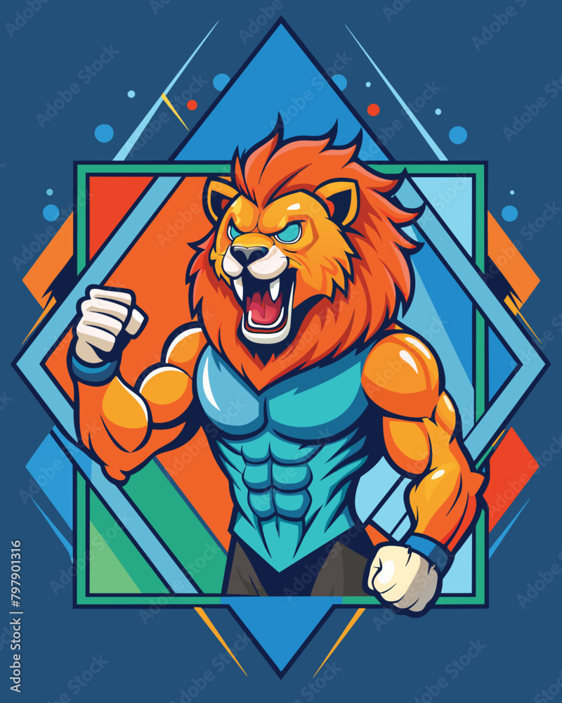 Lion superhero mascot logo. Vector illustration 