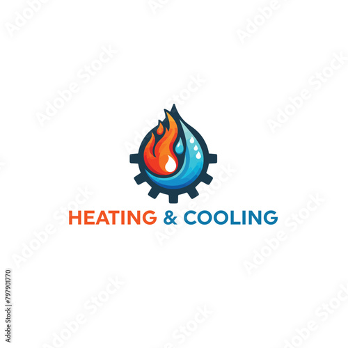 heating and cooling logo, hvac logo design, fire & water logo, oil and gas logo with gear icon, air conditioning, heating, and cooling HVAC service logo design 