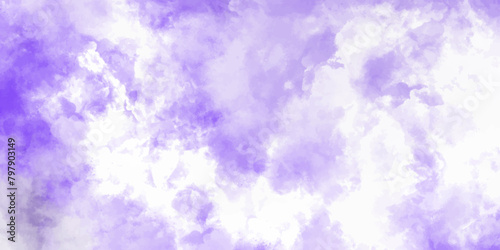 Abstract background with Clouds and blue-sky background. Bright sky with white clouds. and purple watercolor design Grunge background frame purple watercolor background. Grunge Design, vector.