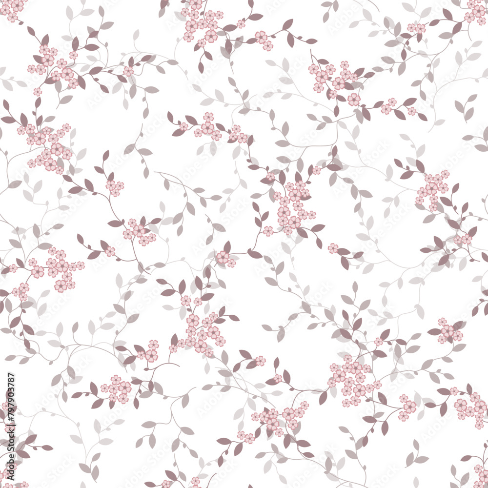 seamless pattern of flowers, branches and leaves seamless pattern of flowers, branches and leaves
