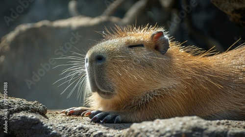 a cute capybara, she covered up sleeping