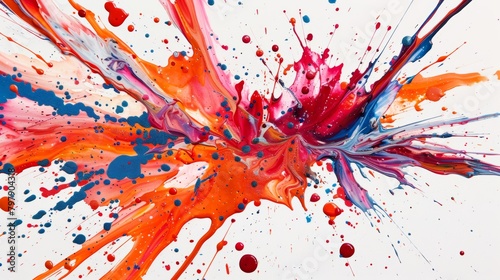 Explosion of vivid paint colors on white background captures dynamic motion
