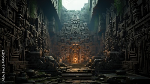ancient ruins or temples, with intricate carvings photo