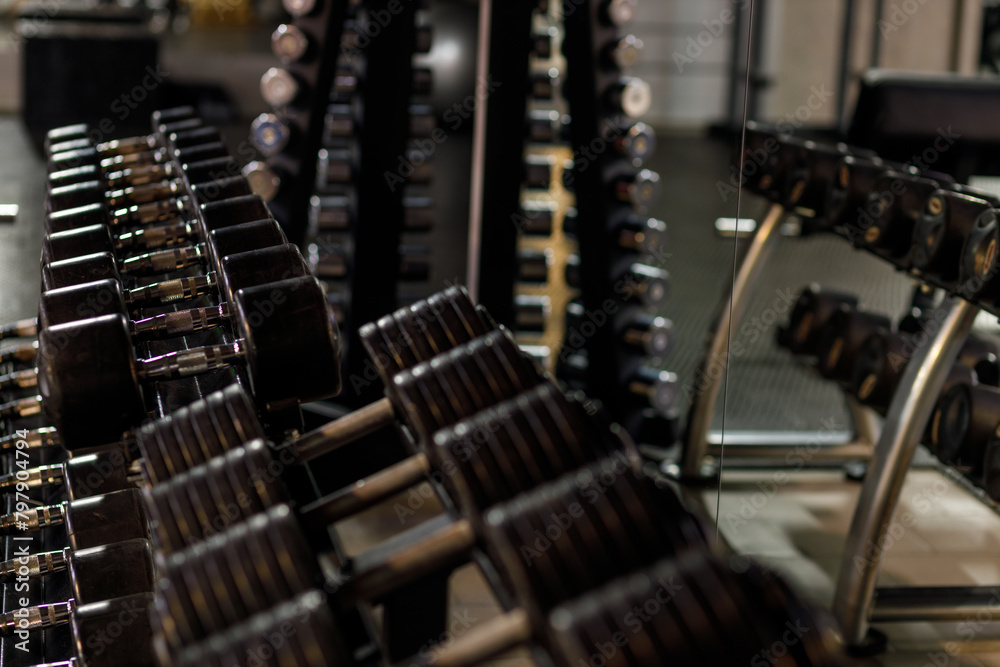 Exercise equipment in an empty gym Exercise equipment in an empty gym