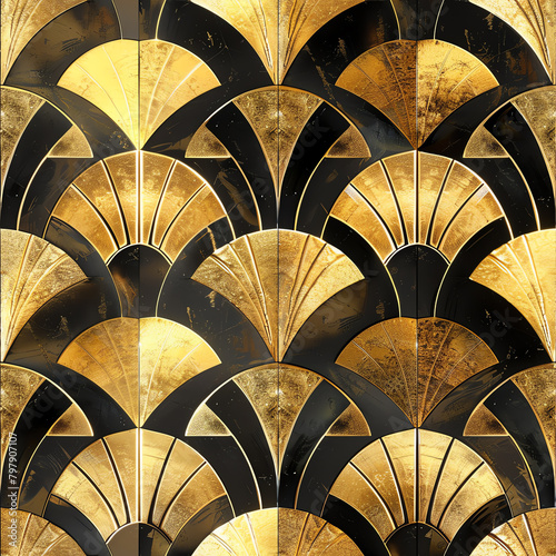 Formulate a tile with art deco gold and black