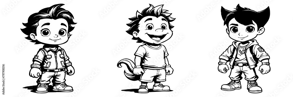 Black and white cartoon . Pattern for T-shirt, covers. Generated by Ai Black and white cartoon . Pattern for T-shirt, covers. Generated by Ai