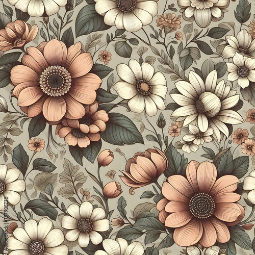 seamless floral background illustration, design, decoration, wallpaper, spring, art,Ai generated 