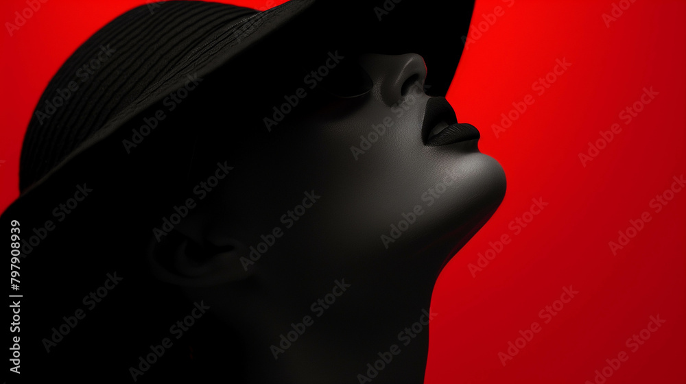Profile photo of a woman in a black team on a red background in art. Profile photo of a woman in a black team on a red background in art.